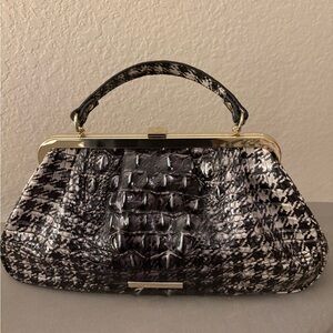 Brahmin Black and White Houndstooth Handbag with Leather Trim